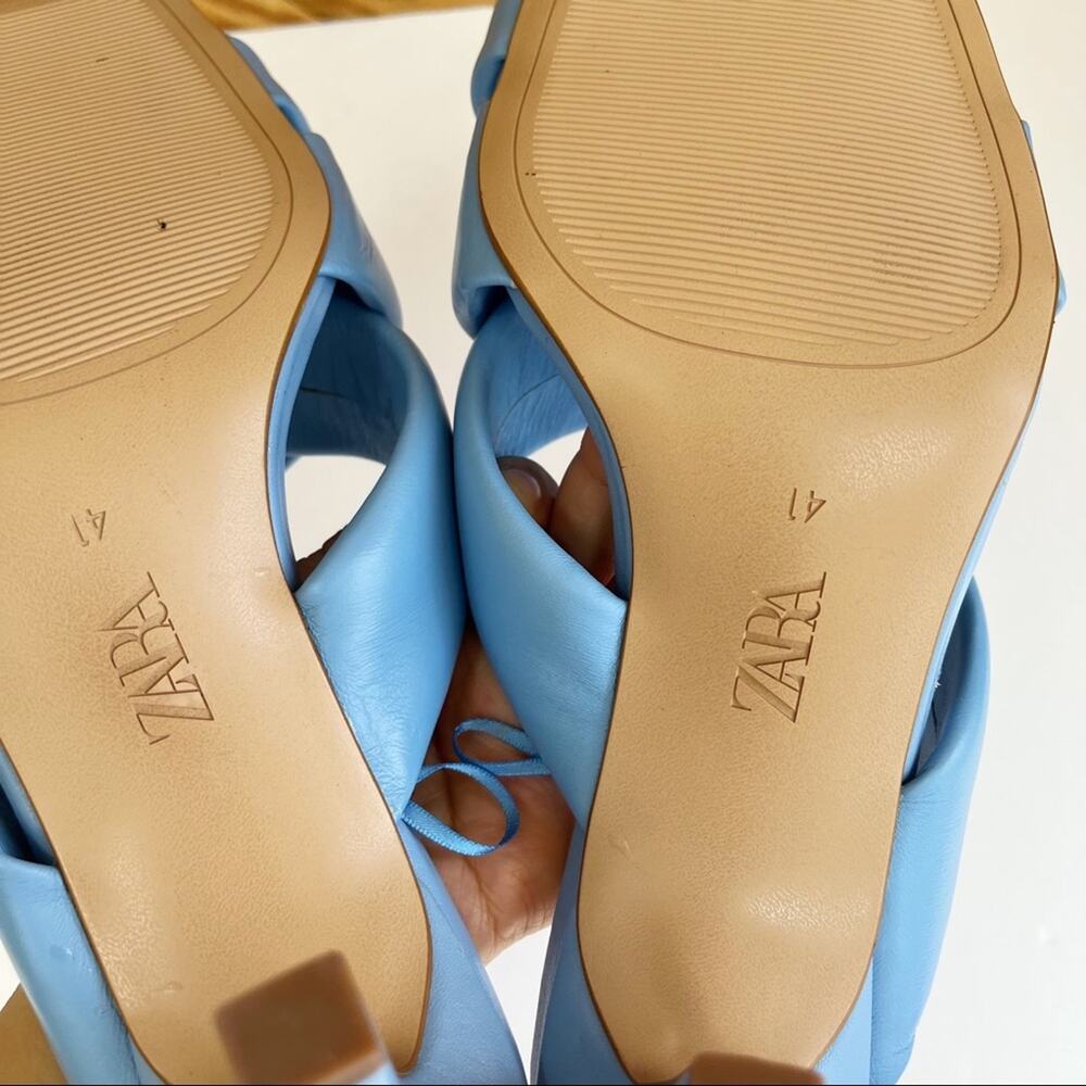 Zara Square Toe Padded Heeled Leather Heel - Picture 11 of 12